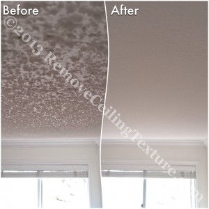 Drywalling over textured ceilings would have resulted in loss of headroom.  The homeowners wisely choose ceiling texture removal instead.