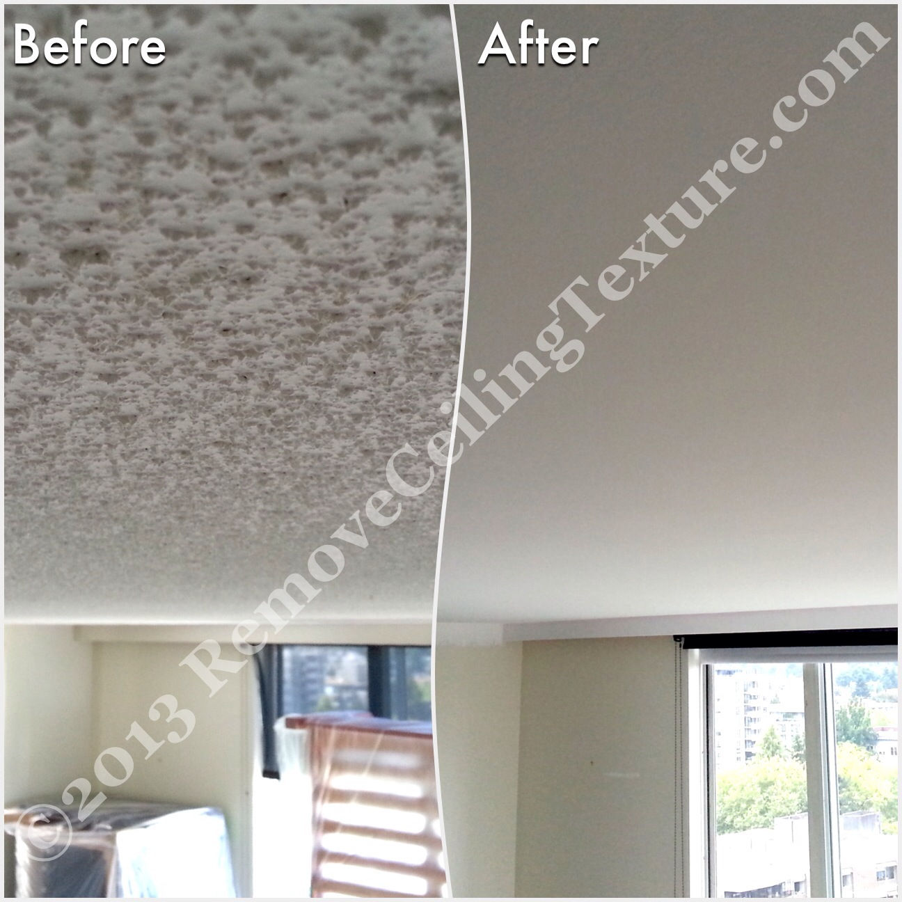 Popcorn Ceilings: Bedroom ceiling renovations at 2628 Ash Street, Vancouver.