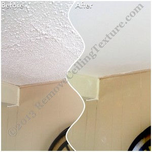 Ceiling Texture removal in Kamloops - This spot of popcorn ceiling had been poorly patched in the past