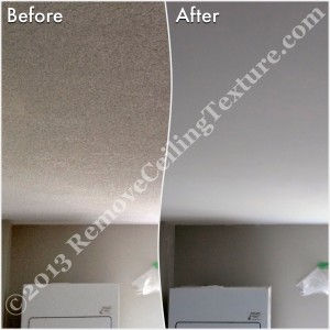 The laundry room gets updated thanks to popcorn ceiling texture removal.