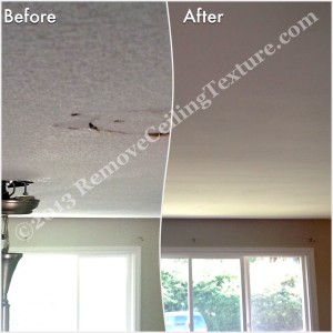 Ceiling repair renovations and texture removal in living room of Langley home