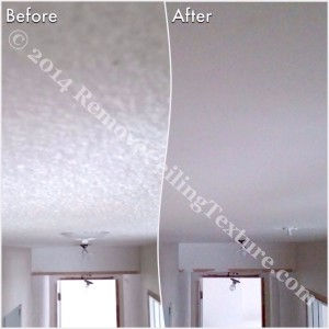 Asbestos in Popcorn Ceilings: Before and after of hallway in North Vancouver 