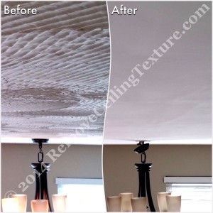 Textured Ceiling Removal:  Before and after of dining room at Windward Dr.