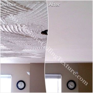 Textured Ceiling Removal: Before and after of kitchen at Windward Dr.