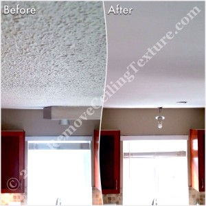 Textured Ceiling Removal:  Before and after of kitchen at Windward Dr.