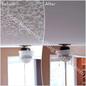 Covering Popcorn Ceilings: Before and after photo of a bedroom in Delta