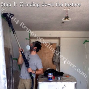 Removing ceiling texture in the kitchen of a condo at 1723 Alberni Street:  DURING