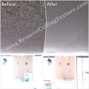 Living room before and after of popcorn texture removal at a condo in Vancouver