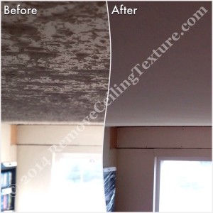 Before & after of popcorn texture removal in Langley - Living room