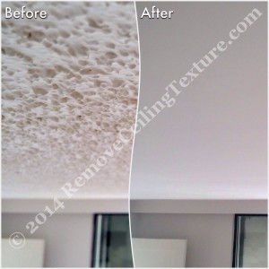 Before and after popcorn ceilings were removed - Living Room