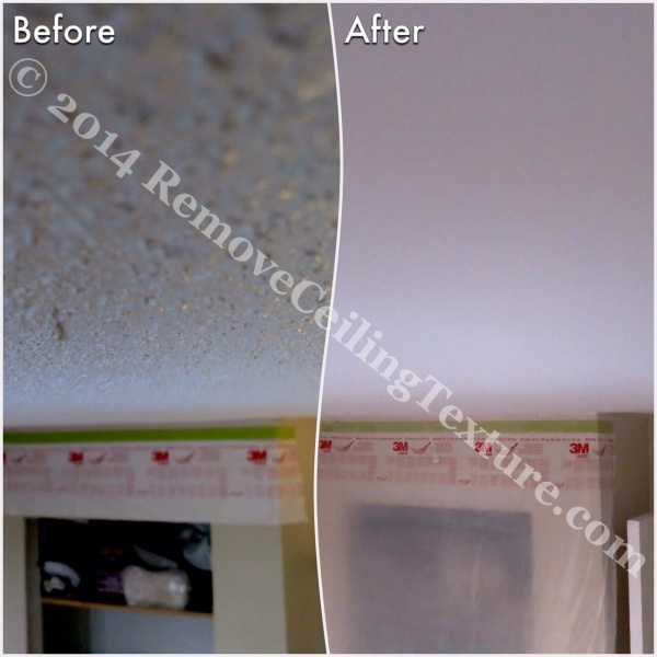 Before and after of ceiling texture removal at a condo at 621 East 6th Ave, Vancouver - Bedroom (1)